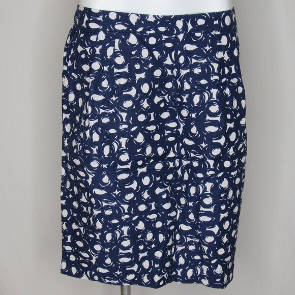 Boden Blue White Linen Blend Circle Print Straight Skirt 23" Women's 12 L - Picture 1 of 8